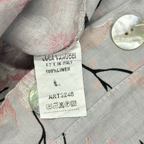 Luca Vanucci 100% Linen Top Women L 42" Bust Gray Floral Round Neck Blouse Italy - Picture 4 of 15